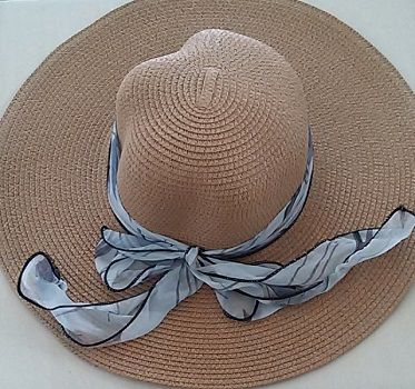 Womens Beige Straw Floppy Sun Hat