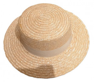 Beige Straw Boater Hat